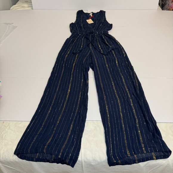 Raga Navy Blue & Gold Metallic Stripe Jumpsuit XS Festival Resort Wear NWT - Picture 5 of 16